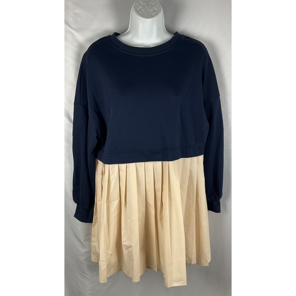 Lillusory Womens Size Small Oversized Pleated Long Sleeve Sweatshirt Dress